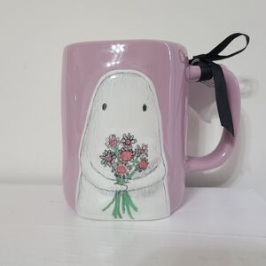 Purple Cute Ghost Rae Dunn Mug HEY BOO Halloween Rae Dunn Ghost with Flowers Mug